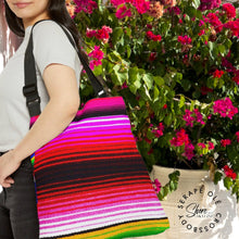 Load image into Gallery viewer, Bamba Black Floral Purse 16-inch ( or 18-inch Serape Olé striped ) Adjustable Crossbody / Water-resist Messenger Bag AOP - Shore and Skyline
