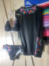 Load image into Gallery viewer, Serape Olé striped Baronesa bikini + black or white ties halter two piece swimsuit strappy side-ties Mexican multicolor fiesta coordinates
