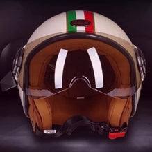 Load image into Gallery viewer, NWT Helmet - His &amp; Her M/L Prix Black Racer + white racing checks w brick red interior ABS - dot certified motorcycle safety w clear visor
