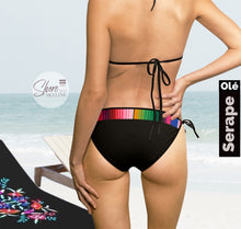 Load image into Gallery viewer, XS - XL Baronesa Bikini in Bamba Floral or Serape Olé stripes + black or white strappy tie swimsuit kayak paddleboard lake beach pool
