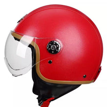 Load image into Gallery viewer, NWT Helmet - His &amp; Her M/L Prix Black Racer + white racing checks w brick red interior ABS - dot certified motorcycle safety w clear visor
