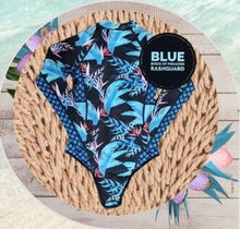 Load image into Gallery viewer, UPF Rashguard Baddie Haute Pink Hibiscus surf swimsuit + variations white black teal turquoise leopard birds beach pool women gift 2023 nwt
