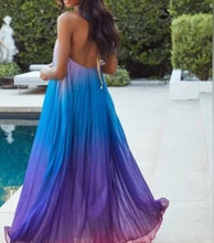 Load image into Gallery viewer, spin maxi halter Bonfire Ombré yellow pink coral red purple gradient / Ocean Ombré lavender lilac violet royal blue magenta beach DRESS S-XL
