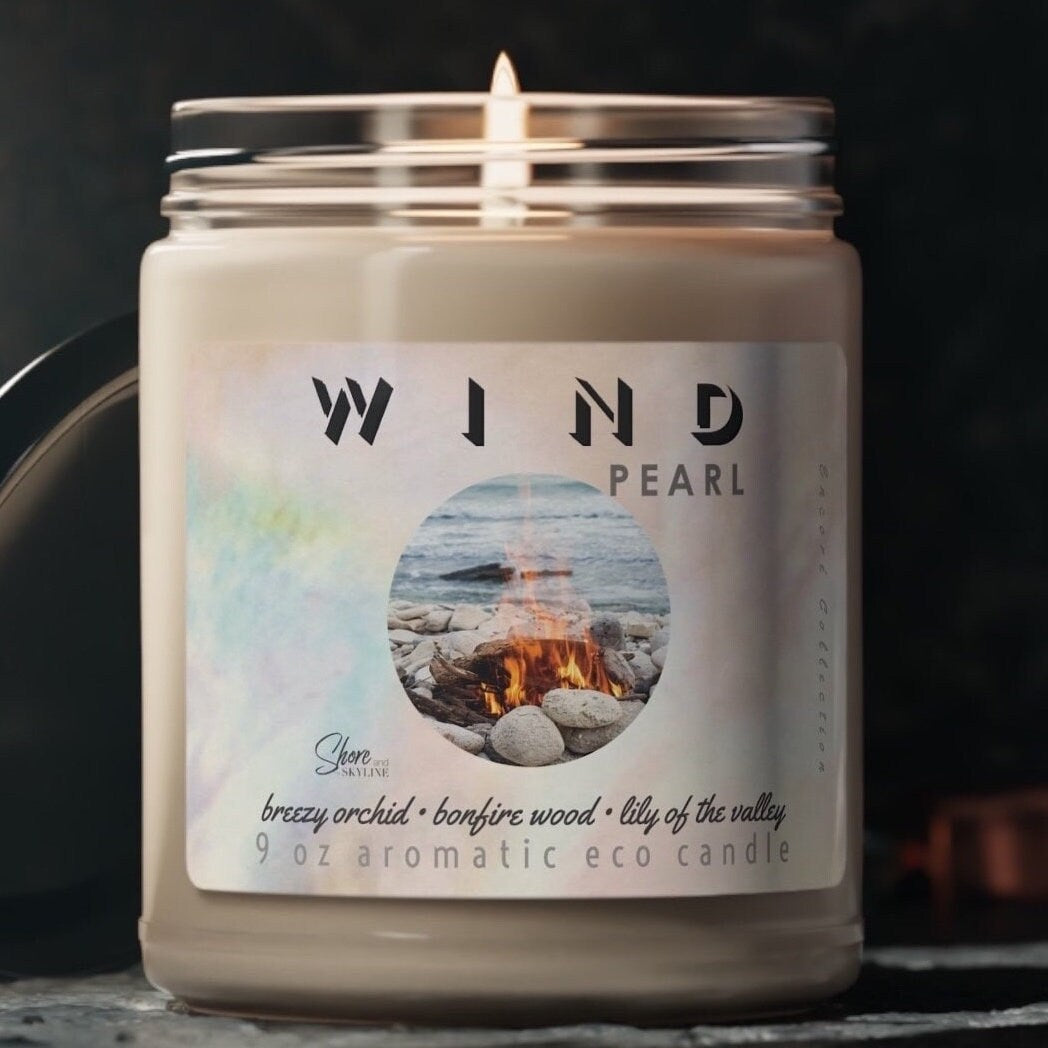 Scented Candle WIND Pearl sea breezy Lily of the Valley fragrance salt air beach wood orchid jasmine floral + encoré housewarming gift sets