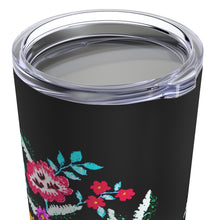 Load image into Gallery viewer, Bamba Bouquet Stainless Steel Travel Mug in black florals vacation checklist 20oz
