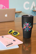 Load image into Gallery viewer, Bamba Bouquet Stainless Steel Travel Mug in black florals vacation checklist 20oz
