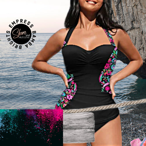 modest swimwear 2024 new black floral one-piece Empress swimsuit women Shore and Skyline