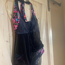 Load image into Gallery viewer, Black Floral Swimsuit in bamba brights black pink turquoise flowers in 3 styles Duchess one-shoulder 2pc / Empress 1pc / Countess halter 2pc
