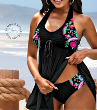 Load image into Gallery viewer, modest swimwear 2024 new black floral two-piece tankini swimsuit women Countess 2pc shore and skyline shoreandskyline latest ShorelineChica designs
