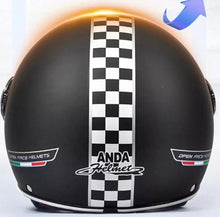 Load image into Gallery viewer, NWT Helmet - His &amp; Her M/L Prix Black Racer + white racing checks w brick red interior ABS - dot certified motorcycle safety w clear visor
