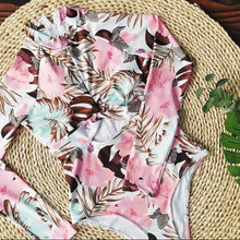 Load image into Gallery viewer, UPF Rashguard Pink Hibiscus - Aqua Palms surfsuit swimsuit (S-XL) white pink peach aqua mint beach pool surf swim women feminine modest
