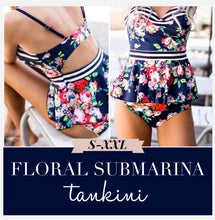 Load image into Gallery viewer, S-XXL Floral SubMarina TANKINI swimsuit two-piece beautiful blue red floral stripes best seller 2021
