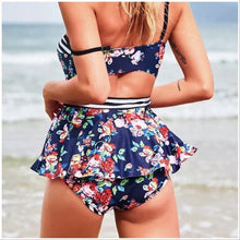 Load image into Gallery viewer, S-XXL Floral SubMarina TANKINI swimsuit two-piece beautiful blue red floral stripes best seller 2021
