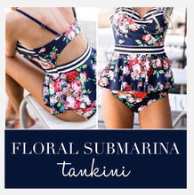 Load image into Gallery viewer, S-XXL Floral SubMarina TANKINI swimsuit two-piece beautiful blue red floral stripes best seller 2021
