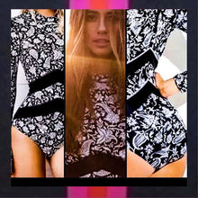 Load image into Gallery viewer, s-xxl UPF Rashguard: Air Waves Swimsuit   black white paisley stripes arrows beach pool surf women modest feminine TOP ranked beautiful gift
