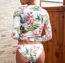 Load image into Gallery viewer, Aussie Betty UPF Board Crop 2-pc swimsuit S - XL longsleeve rashguard padded top + bikini surf bottom white pink turquoise blue reef florals
