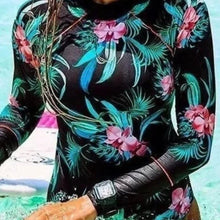 Load image into Gallery viewer, S-XXL UPF Rashguard Pink Orchid on Onyx swimsuit black pink turquoise modest surf swim pool beach women ladies
