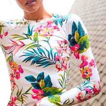 Load image into Gallery viewer, Aussie Betty BOARD CROP #surfsuit S - XL rashguard swimsuit pink blue reef on white
