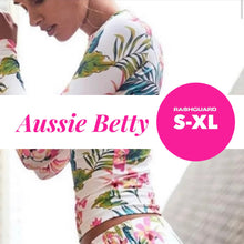 Load image into Gallery viewer, Aussie Betty BOARD CROP #surfsuit S - XL rashguard swimsuit pink blue reef on white
