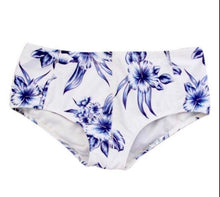 Load image into Gallery viewer, s-xxl O.C. #Surf CROP Swimsuit - navy &amp; royal blue floral on white UPF rash crop rashguard beach pool lake swim paddle scuba snorkel
