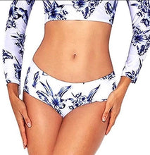 Load image into Gallery viewer, s-xxl O.C. #Surf CROP Swimsuit - navy &amp; royal blue floral on white UPF rash crop rashguard beach pool lake swim paddle scuba snorkel
