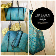 Load image into Gallery viewer, Neoprene TOTE - Amethyst Lagoon: violet purple blue bag +weathered aqua turquoise teal Beach Pool Lake Travel catch-all waterproof washable
