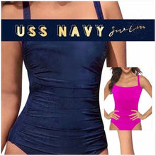 Load image into Gallery viewer, s - xxl Daytona Pink or USS Navy Blue SWIM - one-piece modest swimsuit w ruched tummy / waist forgiving &gt; vacation holiday beach pool lake
