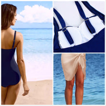 Load image into Gallery viewer, s - xxl Daytona Pink or USS Navy Blue SWIM - one-piece modest swimsuit w ruched tummy / waist forgiving &gt; vacation holiday beach pool lake
