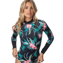 Load image into Gallery viewer, S-XXL UPF Rashguard Pink Orchid on Onyx swimsuit black pink turquoise modest surf swim pool beach women ladies
