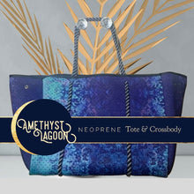 Load image into Gallery viewer, new Neoprene Tote Navy blue Camo + hot pink racing stripes + various: grey gray silver /aquamarine geode / pink/ Cheetah Leopard Deer
