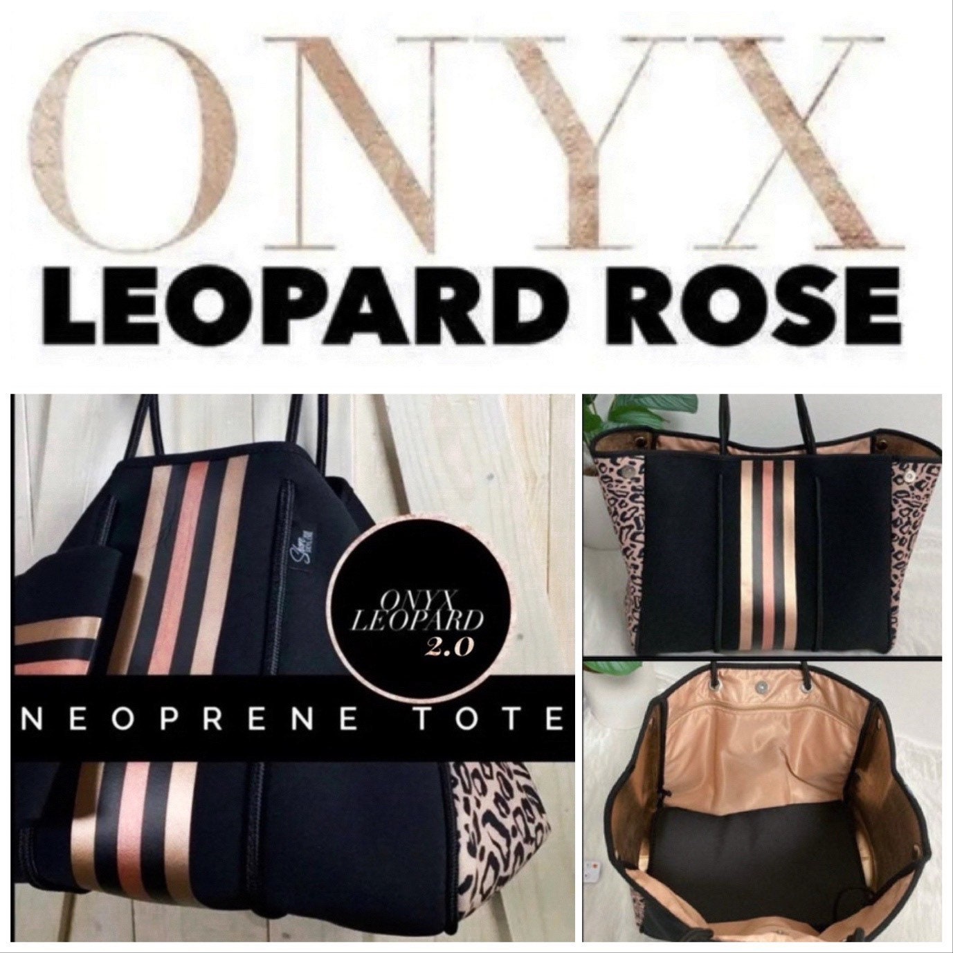 Opal cream / Onyx black hotsell Leopard Rose neoprene TOTE Bag