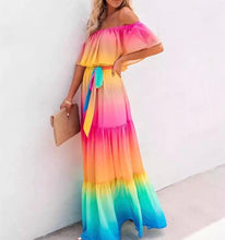 Load image into Gallery viewer, S-3XL Miami (bright) Ombré Maxi - peasant dress + Rain (pastel) Ombré / Boho floral water friendly smooth airy beach baby shower photography
