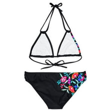 Load image into Gallery viewer, XS - XL Baronesa Bikini - Serape Olé stripes or Bamba Floral + black or white strappy halter tie swimsuit two-piece women teen lake beach
