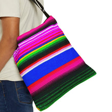 Load image into Gallery viewer, Serape Olé striped crossbody 18-inch or 16-inch Bamba black floral bouquet Adjustable Purse Bag Purse Crossbody Messenger AOP
