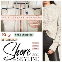 Load image into Gallery viewer, NEOPRENE waterproof Tote bag © Opal Leopard 2.0 cream white / light beige large purse + metallic rose gold racing stripes Onyx Amber Sahara
