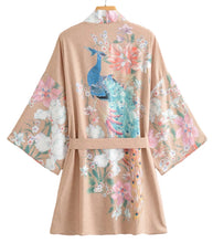 Load image into Gallery viewer, Apricot Marbella KIMONO full / half length lounge Robe / beach Cover-Up / Pool Wrap / soft Kaftan - beige khaki cream peach peacock belted
