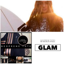 Load image into Gallery viewer, NEOPRENE waterproof Tote bag © Opal Leopard 2.0 cream white / light beige large purse + metallic rose gold racing stripes Onyx Amber Sahara
