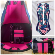 Load image into Gallery viewer, new Neoprene Tote Navy blue Camo + hot pink racing stripes + various: grey gray silver /aquamarine geode / pink/ Cheetah Leopard Deer
